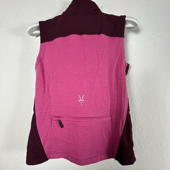 Ibex Womens ClimaWool Merino Wool Blend Zip Up Vest XS Burgundy Pockets Packable - Picture 2 of 9